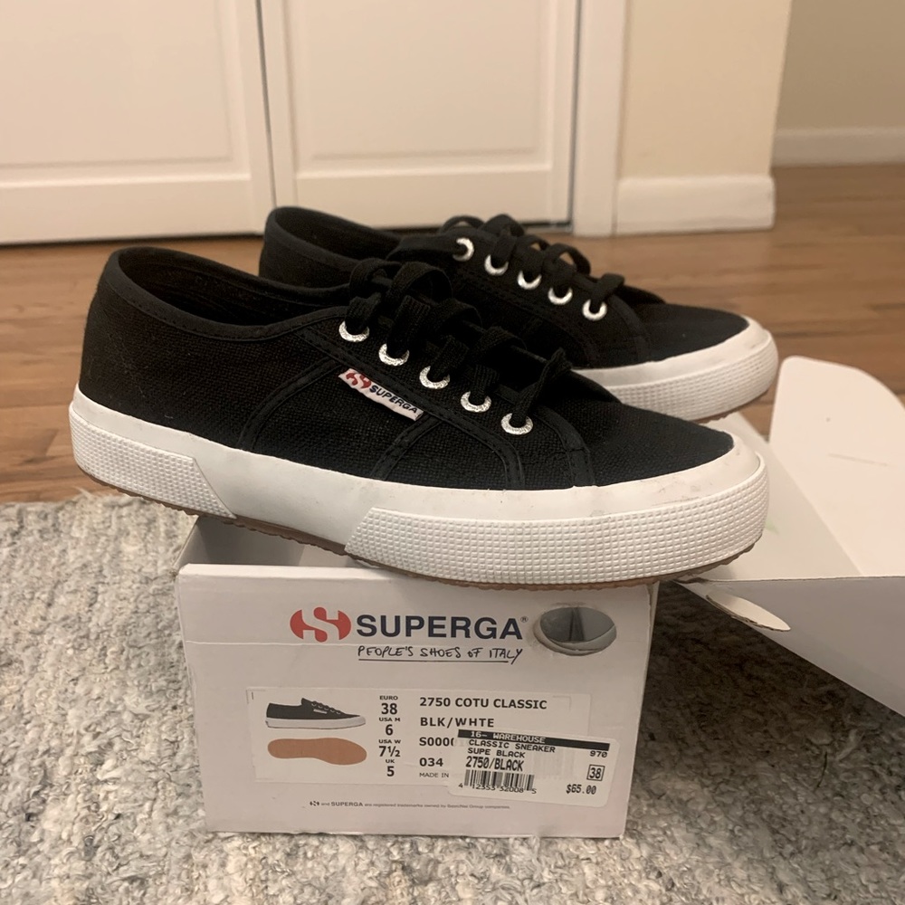 Black Superga Classic Cotu. Excellent condition, worn once. Size 7.5